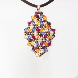 Pendant 30cm - Malvina Rhombus M-Chocolate Suedine - Pendant 30cm - Laiton bronze